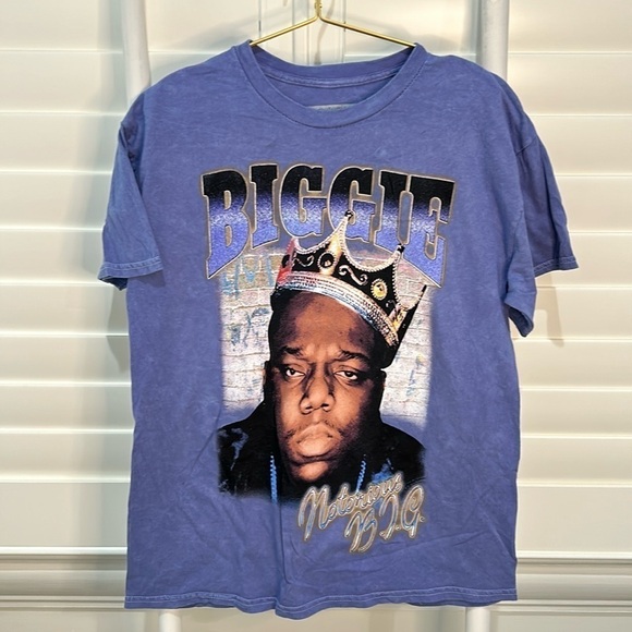 Biggie Notorious B.I.G. Blue-Washed Licensed Short Sleeve T-Shirt NWOT | Large - Picture 1 of 6